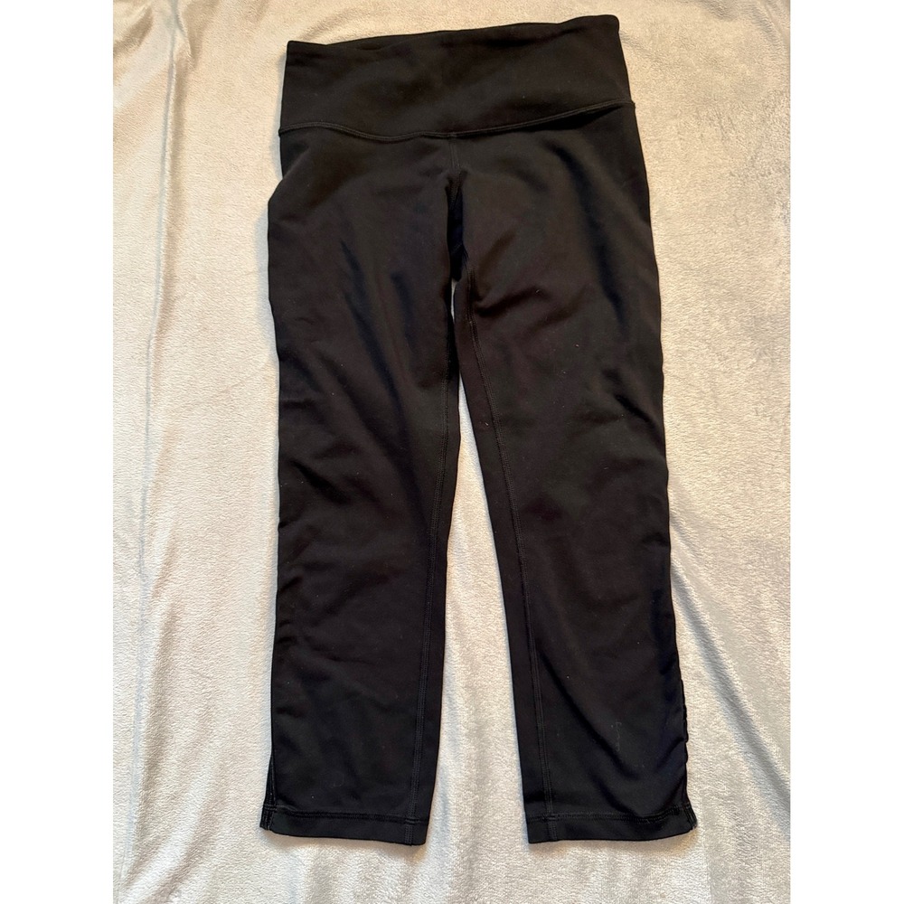 Lululemon Wunder Under Crop Leggings Womens 4 Black Velvet Trim High Rise